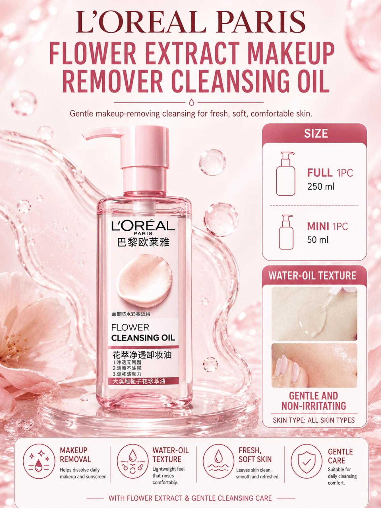 L’Oreal Paris L'Oreal 卸妝油 50/250ml，深層清潔，輕鬆卸妝，不刺激敏感肌，長效保濕，適合所有膚質