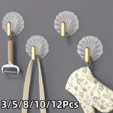 3/5/8/10/12Pcs Shell-Shaped Wall Hooks, Kitchen Bathroom Multi-Functional Drill-Free Hanging Hooks, Clothes Hanger, Home Decor, Adhesive Hooks - Multicolor - View 13