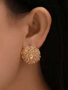 1對圓形女款耳環，適合日常配戴 - 金黃色 - 查看 1