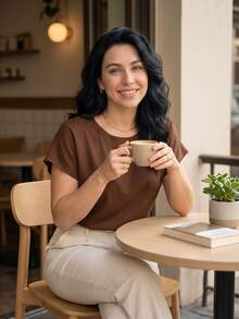 Muriah Basic Blouse, 100% Viscose Fabric, Ideal For Everyday Wear, Perfect Fit - 鏽棕色 - 查看 5
