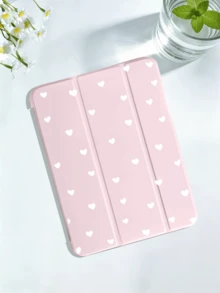 Heart-Shaped Minimalist Pattern Tablet Protective Case, Compatible With IPad 7/8/9/10th Gen/Pro 11/11th Gen (A16) 2025, Galaxy Tab S6 Lite/Galaxy Tab A11+ 2025, Soft Shockproof Protection, Supports Smart Stand/Auto Wake/Sleep Function - Pink - View 3