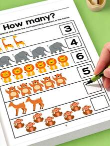 64-Page Engaging Math Workbook Featuring Transportation, Forest Animals, Marine Life, And Fruits/Plants, Suitable For Early Arithmetic Development - Multicolor - View 7