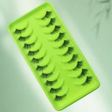 10 Pairs 3D Faux Mink Natural Short Half-Length False Eyelashes, 6-10mm Cross-Curled Transparent Stem, Soft & Comfortable, Elongates Outer Eye Corner, Reusable, Suitable For Women's Daily & Date Wear - View 5