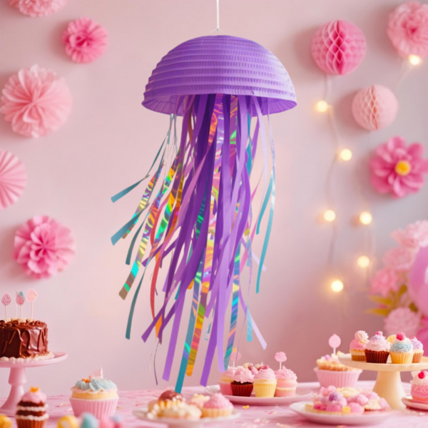 Linternas de papel con diseño de medusas azul/morado/rosa, decoraciones colgantes de fiesta submarina con temática de sirena, suministros para fiestas con tema oceánico, cumpleaños, oficina, fiestas, bodas, Navidad, decoraciones de fiesta, decoración de cumpleaños, decoración navideña, decoración de restaurante, linternas de papel plegables para múltiples escenarios