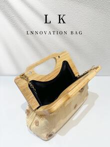 1 pièce Pochette de plage bohème, sac de soirée élégant pour femmes avec décoration florale en perles 3D, poignée en cadre en bois, style vacances d'été, avec chaîne métallique pour sac bandoulière, parfait pour les vacances d'été, les banquets, les mariages et autres occasions - Multicolore - Voir 5
