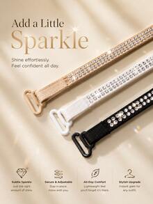 2 Pairs Rhinestone Bra Shoulder Straps, Adjustable & Detachable Replacement Bra Straps, Sparkling Rhinestone Decor Straps For Women's Camisole Dresses - Multicolor - View 4
