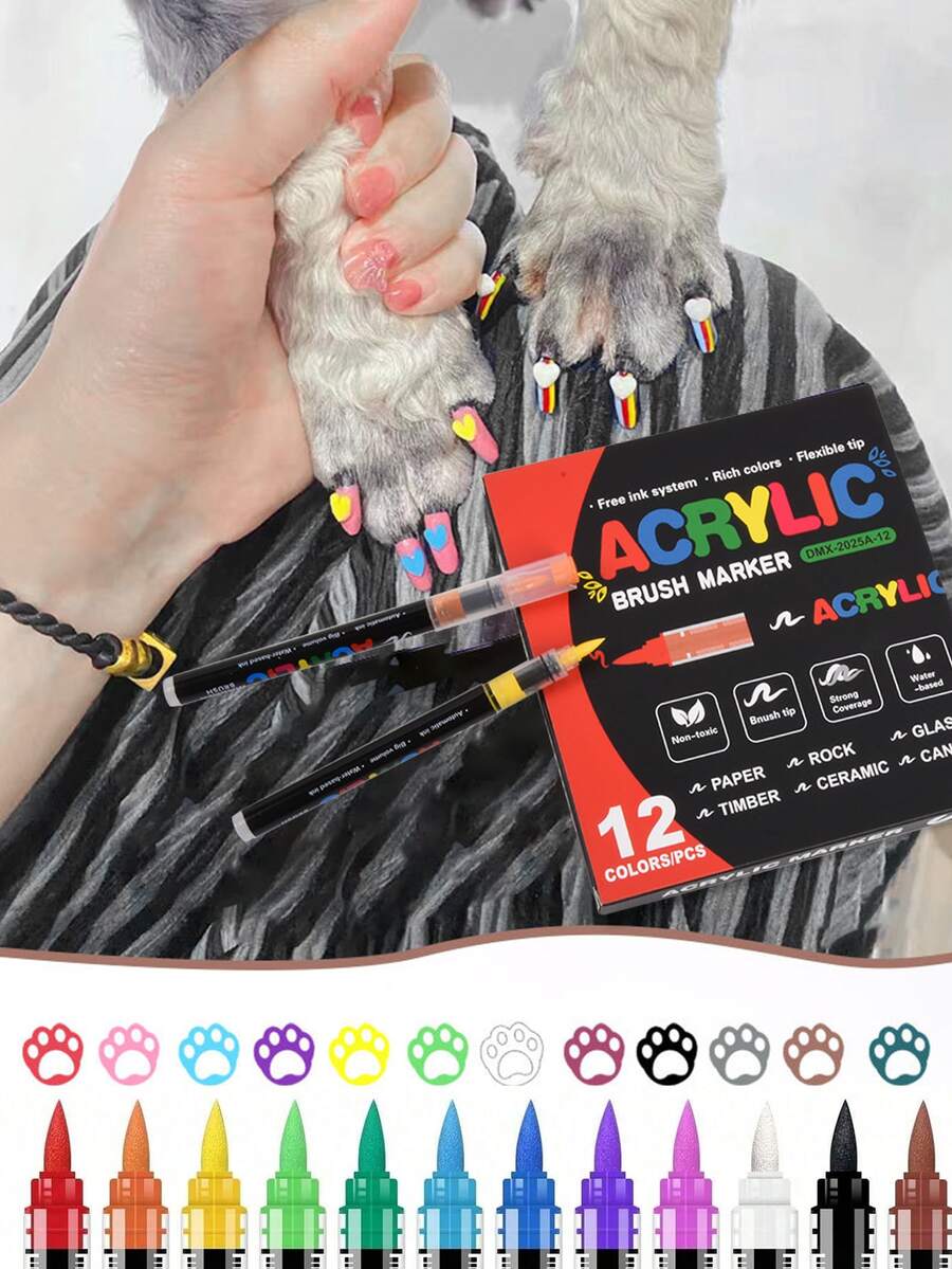 12pcs Dog Nail Polish Pens Quick Dry 12 Colors Pet Nail Polish For Dogs Or Cats Easy Application Dog Nail Polish Fast Dry Dog Polish - Great Dog Accessories Puppy Nail Polish Set - Multicolor - View 1