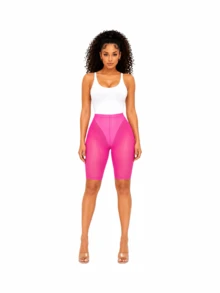 On One - Solid Color Stretch Mesh Detail Casual Beach Cover Up Sheer Biker Brunch Spring & Summer Biker Shorts - 粉色 - 查看 1