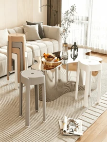 5 piezas de taburetes redondos de plástico grueso multicolor, apilables para almacenamiento, taburetes altos duraderos y antideslizantes para mesas de comedor del hogar, entrada para cambiar zapatos y uso en el baño. - Multicolor - Ver 4