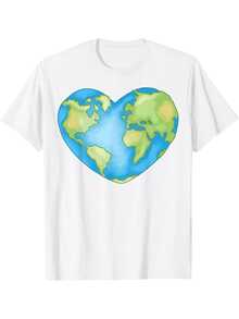 Funny Men's T-Shirt With A Heart-Shaped Design To Raise Awareness About Global Warming - 100% Cotton, 180g Weight, Short-Sleeved Graphic Tee With A Crew Neck - 白色 - 查看 1