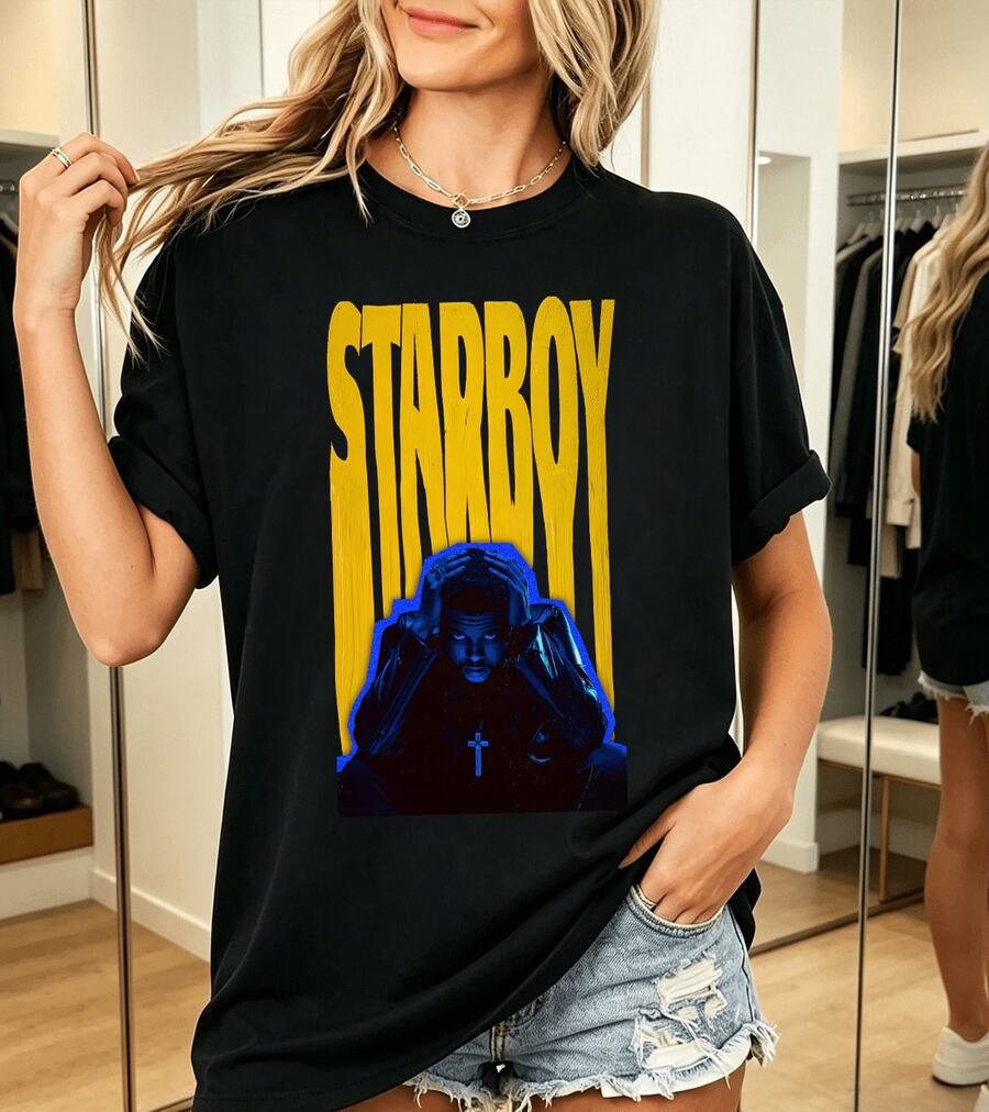 Starboy T-Shirt von The Weeknds, Schwarz, 100 % Baumwolle – Vintage-Rock-Top für Damen - Schwarz - Übersicht 1
