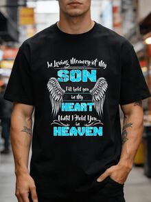Camiseta conmemorativa para hombre, paquete de 1 pieza, cuello redondo, manga corta, corte regular, para uso casual de fin de semana, Día de San Valentín/Año Nuevo/Día del Padre/Navida - Negro - Ver 1