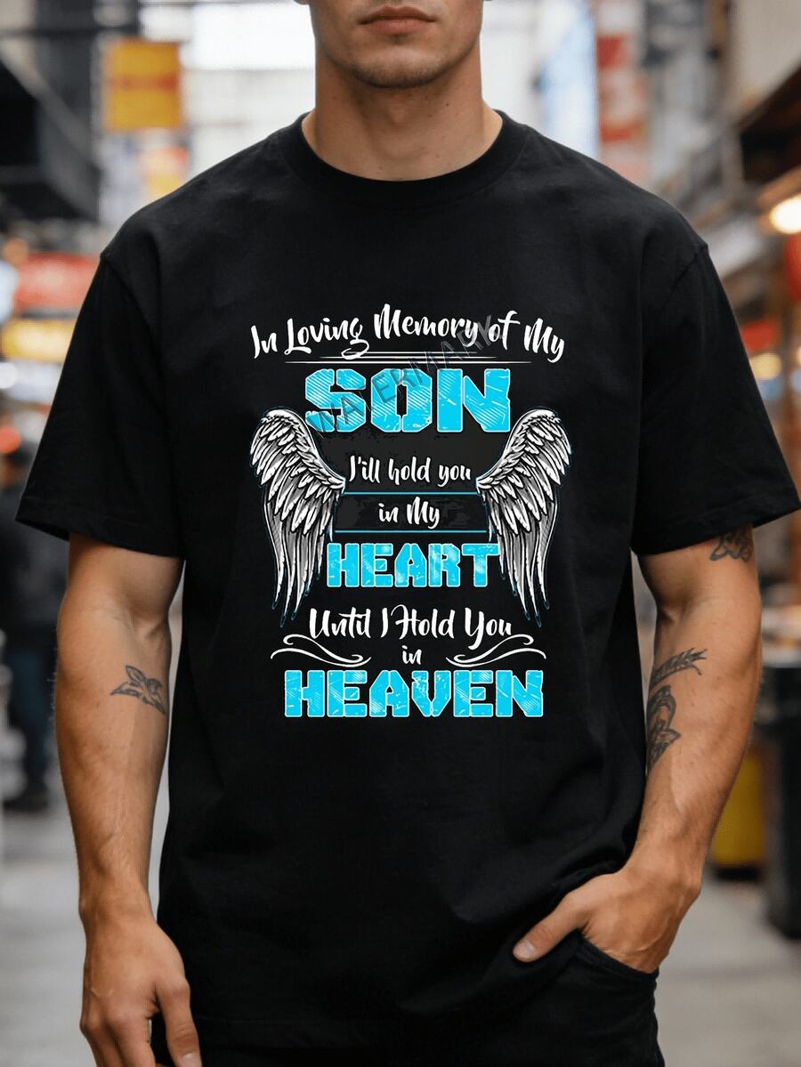Camiseta conmemorativa para hombre, paquete de 1 pieza, cuello redondo, manga corta, corte regular, para uso casual de fin de semana, Día de San Valentín/Año Nuevo/Día del Padre/Navida - Negro - Ver 1
