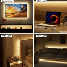 3-65.6ft 5V USB 3-Color LED Light Strip, Dimmable, With Button Switch Color Temperature Adjustment, Cuttable, Self-Adhesive Tape Light, Suitable For Bedroom, TV, Kitchen, Game Room, Living Room, Home Decor, Wardrobe, Shelf - Three Color Temperatures - View 8