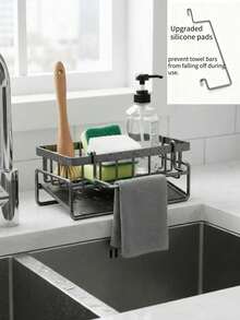 1pc Anti-Rust Kitchen Sink Organizer Rack With Towel Bar And Drip Tray, Holds Sponge, Suitable For Kitchen Sink, Rust-Resistant Carbon Steel Kitchen Sink Accessories - Multicolor - View 18