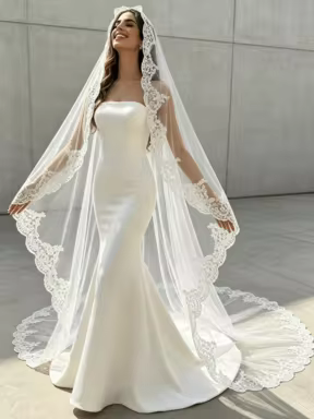 1 pieza Velo de novia de tul blanco suave con borde de encaje de 3 metros, adecuado para boda en iglesia, ceremonia de compromiso, accesorio para fotografía de boda