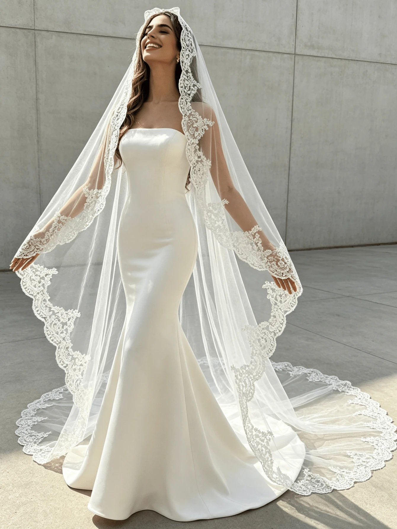 1pc White Soft Tulle Lace Edge 3 Meters Bridal Veil, Suitable For Church Wedding, Engagement Ceremony, Wedding Photography Accessory