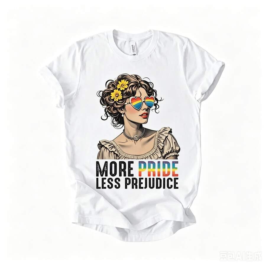 Camiseta Más Orgullo Menos Prejudicio, Camiseta Orgullo LGBTQ, Camiseta La Igualdad y el Amor Vencen, Camiseta Orgullo Arcoíris – Ropa Inclusiva de Corte Holgado - Blanco - Ver 1