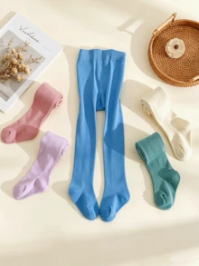 5 paia di collant tinta unita macaron per ragazze, collant base versatili per gonne tutù da principessa, primavera e autunno - Multicolore - Visualizzare 3