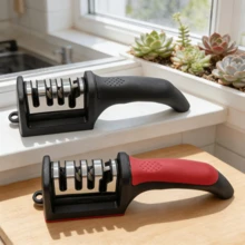 4-Stage Knife Sharpener, Handheld Kitchen Sharpening Tool – Multipurpose Sharpener For Repair, Restore & Polish Blades, Ergonomic Compact Design For Home Kitchen Use, 1/2 Packs (Red/Black) - Black - View 1