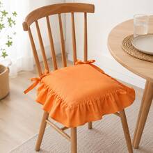 1pc "Lotus Breeze . Washed Wrinkled Seat Cushion" Pure Rice White, Four-Corner Tie Bows + Ruffle Edge Double-Layer Hemming, Double-Layer Stitching Technology, Suitable For Home Daily Use, Holiday Decoration, Outdoor Decoration, Wedding Banquet And More Best Choice (Filling Not Included) - Light Grey - View 15