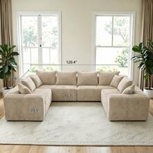 138'' Modular Sectional Couches For Living Room,Cloud BonelessCompressed Sectional Sofa,Oversized U Shaped8 Seater Upholstered Memory Foam Sofa, No Assembly, Corduroy Fabric,Furniture Living Room - Nhiều màu - Xem 18