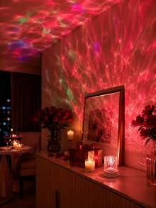 1pc [Water Wave Projection Lamp] Cylindrical Crystal Texture Ocean Wave Night Light, Remote Control Multicolor Ambient Light Suitable For Bedroom, Bedside, Dorm, Room Decor - Multicolor - View 10