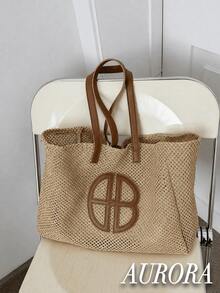 Elevate Your Summer Ensemble With This Must-Have Woven Straw Tote Bag Crafted From Premium Straw It Boasts A Sleek Logo Accent Sturdy PU Leather Strap - 彩色 - 查看 12