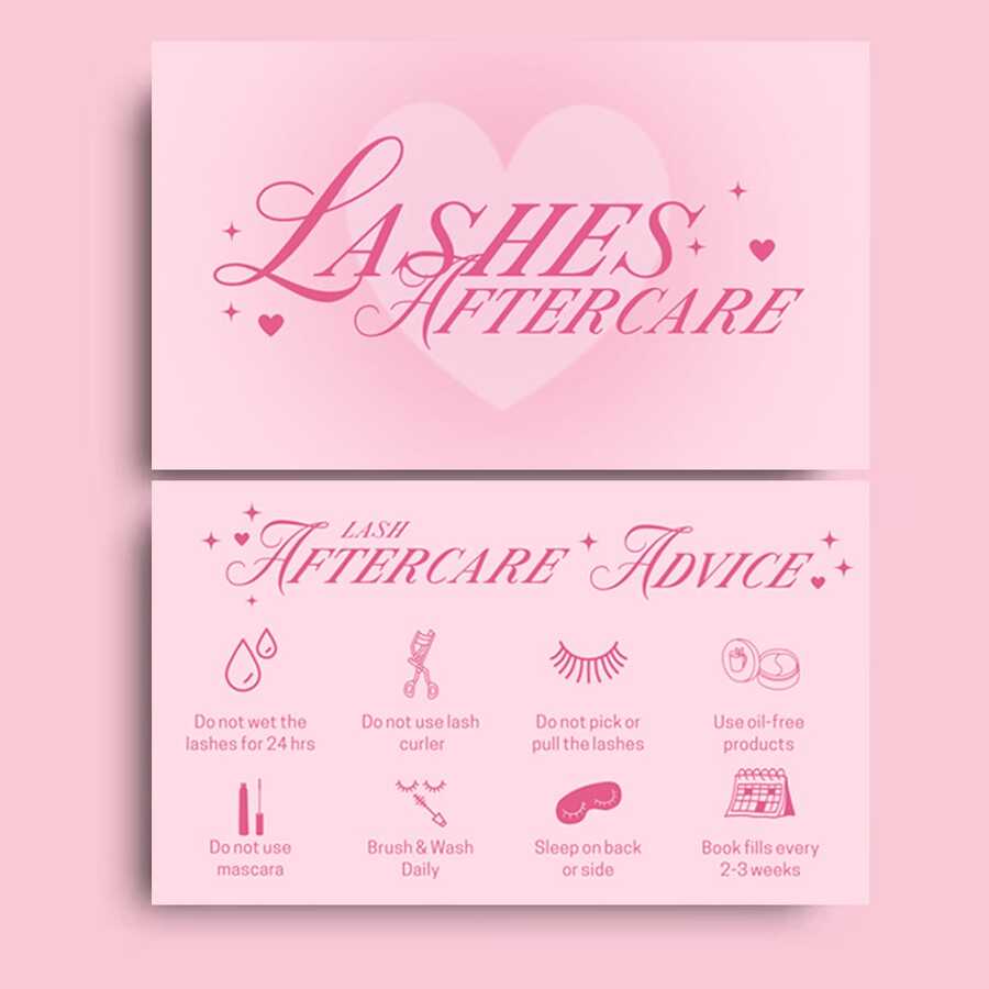 Pink Lash Extension Aftercare Card | 50 Pack | Lash Aftercare Instruction Minimalist Cards Double Sided Size 3.5 X 2 Inches Eye Lash Aftercare Kit For Clients With 2-3 Week Refill Instruction - 3.5 X 2 Inches - View 1