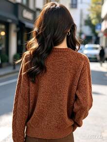 Women's Modal Turtleneck Sweater With Elastic - Rust Brown - View 2