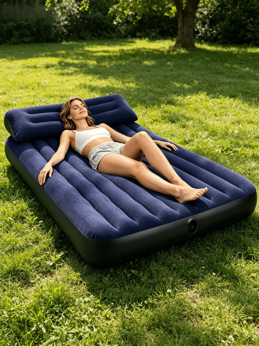 1pc Multi-Size Household Inflatable Mat, Flocked Wear-Resistant And Moisture-Proof Nap Bed, Portable For Outdoor Camping, Foldable Thickened Inflatable Mattress. - Royal Blue - View 1