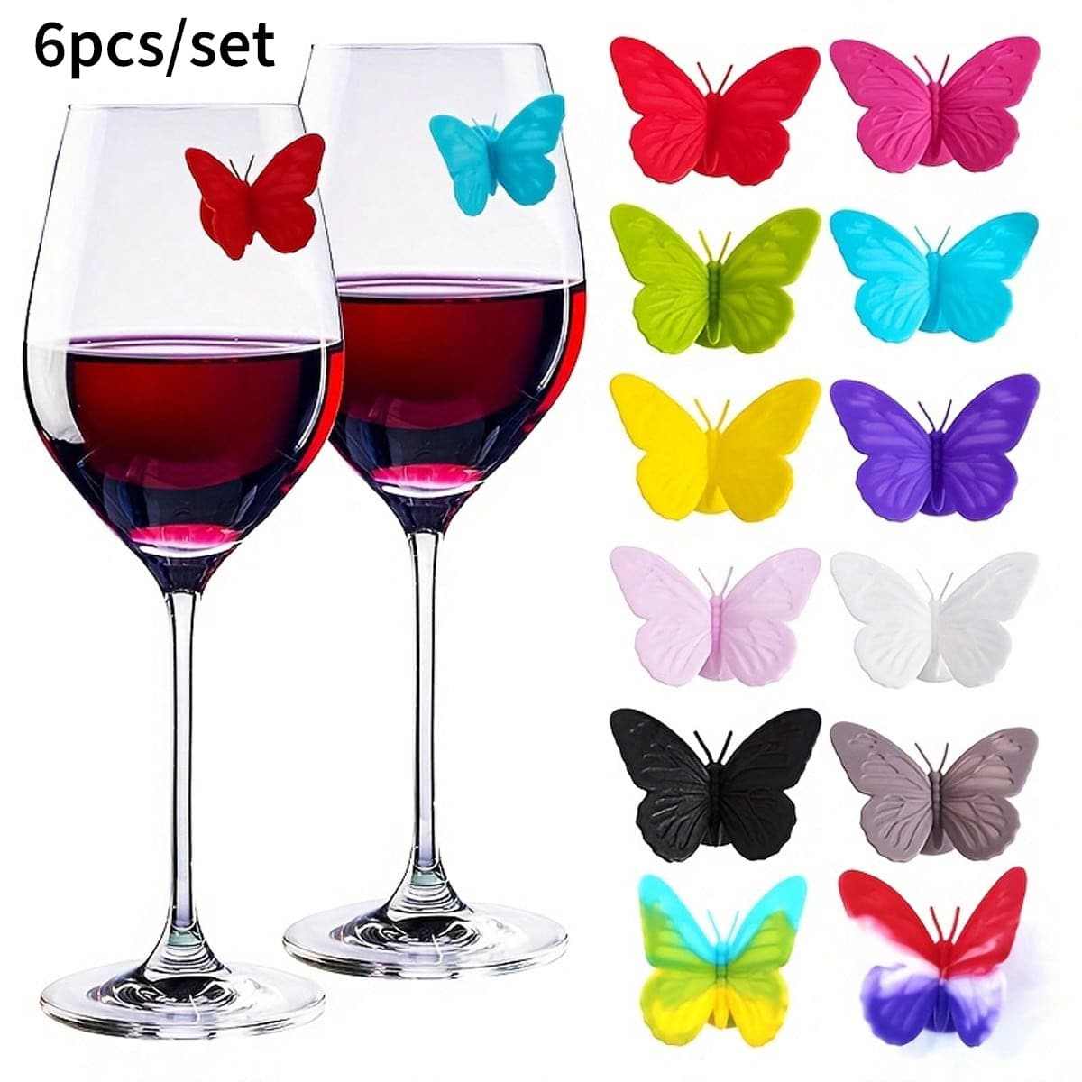 1 Set 8pcs Silicone Glass Marker Stickers, Silicone Label Stickers, Wine Glass Distinguishing Markers, Party Wine Glass Labels, Cocktail Glass Stickers, Suitable For Fruit Drinks, Parties, Bars And Tabletop Decoration Beverage Cup Labels - Multicolor - View 1