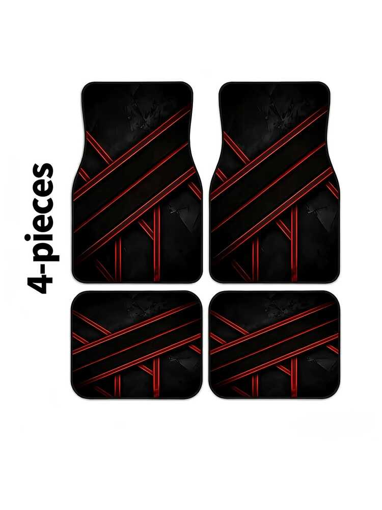 4pcs Patterned Car Floor Mats, Stylish, Absorbent, Non-Slip, Washable, Decorative Car Interior Mats, Suitable For Sedans, SUVs, And Trucks, Black, All-Season, A Must-Have For Car Owners, The Perfect Gift, Suitable For All Weather Conditions. - A - View 9