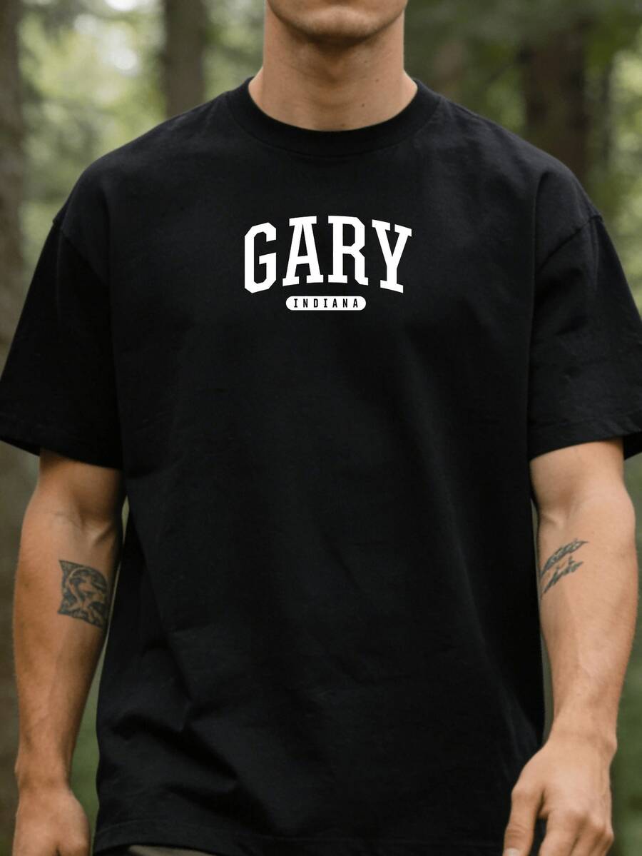 Camiseta estilo deportivo retro de Gary, Indiana, una excelente opción para uso casual en el verano de 2024, camiseta divertida con temática navideña, camiseta estampada para hombre, camiset - Negro - Ver 1