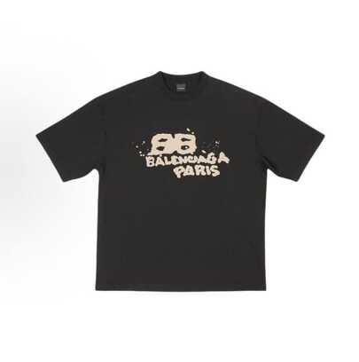  Balenciaga SS23 Letter Print Crew Neck Pullover Short Sleeve T-Shirt, Regular Fit, Unisex, Black, 612966TNVN41059