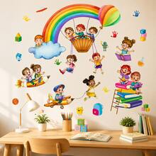 Rainbow Kids Wall Decals, Removable Hot Air Balloon Pencil Airplane Inspirational Stickers, Colorful ABC Blocks Learning Wall Stickers Suitable For Nursery Playroom Kindergarten Classroom Home Decor - Children's Rainbow Wall Stickers - View 1