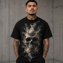 Playera Negra Para Hombre Skull Smoke Streetwear, Camiseta Manga Corta Cuello Redondo 100% Algodón, Estilo Casual Urbano - Negro - Ver 1