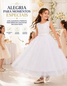 Long Dress For Children, Youth, Party, Flower Girl, Bridesmaid, Wedding, Flower Girl, Debutante, Princess, Miss, Lace With Bow, 3/4 Sleeve, Luxury - 3 To 16 Years - 白色 - 查看 8