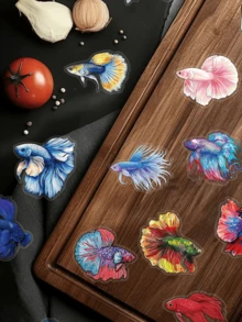 50pcs Guppy Stickers, Transparent PET Waterproof Adhesive Fish Decals For Scrapbook Phone Laptop Water Bottles. - Multicolor - View 10