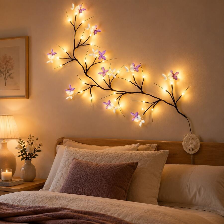 USB Powered Bedroom Decor Ambient Light, Room Decoration, Bedroom LED Butterfly Vine String Lights, Suitable For Outdoor Beach And Indoor Home Decor