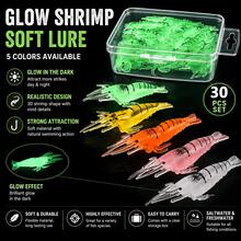 Juego de 30 piezas de señuelos blandos de camarón brillante, 5 colores de señuelos de camarón biónicos fluorescentes con anzuelos, señuelos de pesca de silicona realistas, adecuados para la pesca nocturna en agua dulce y salada - 30 piezas por caja - Ver 4