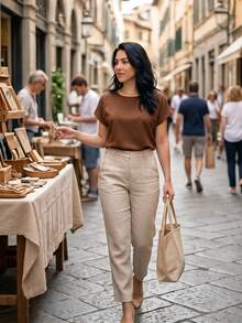 Muriah Basic Blouse, 100% Viscose Fabric, Ideal For Everyday Wear, Perfect Fit - 鏽棕色 - 查看 3
