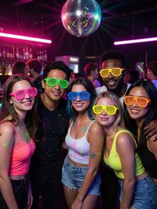 1/10/20pcs Glowing Party Theme Glasses, Disposable Paper Retro Shutter Shades, Neon Party Favors, Suitable For Birthday Party, Dance Party, Party And Music Festival, Beach Accessories, Halloween, Fluorescent UV Glasses Party Favors, Women's, Men's Glasses Accessories - Fluorescent Glasses - View 2
