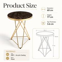 60cm Round Coffee Table, Glossy Marble Pattern MDF Top, Gold Geometric Metal Legs, Suitable For Decorative Table/Side Table/Daily Small Dining Table - Brown - View 7