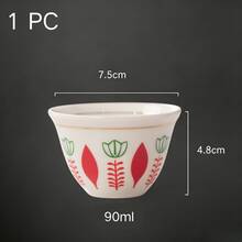 1/6pcs Gold Rim Vintage Tulip Pattern Ceramic Cup Gift Set, Traditional Coffee Cup, Suitable For Saudi National Day Party, African Style Cafe And Daily Coffee Drinking - Multicolor - View 14