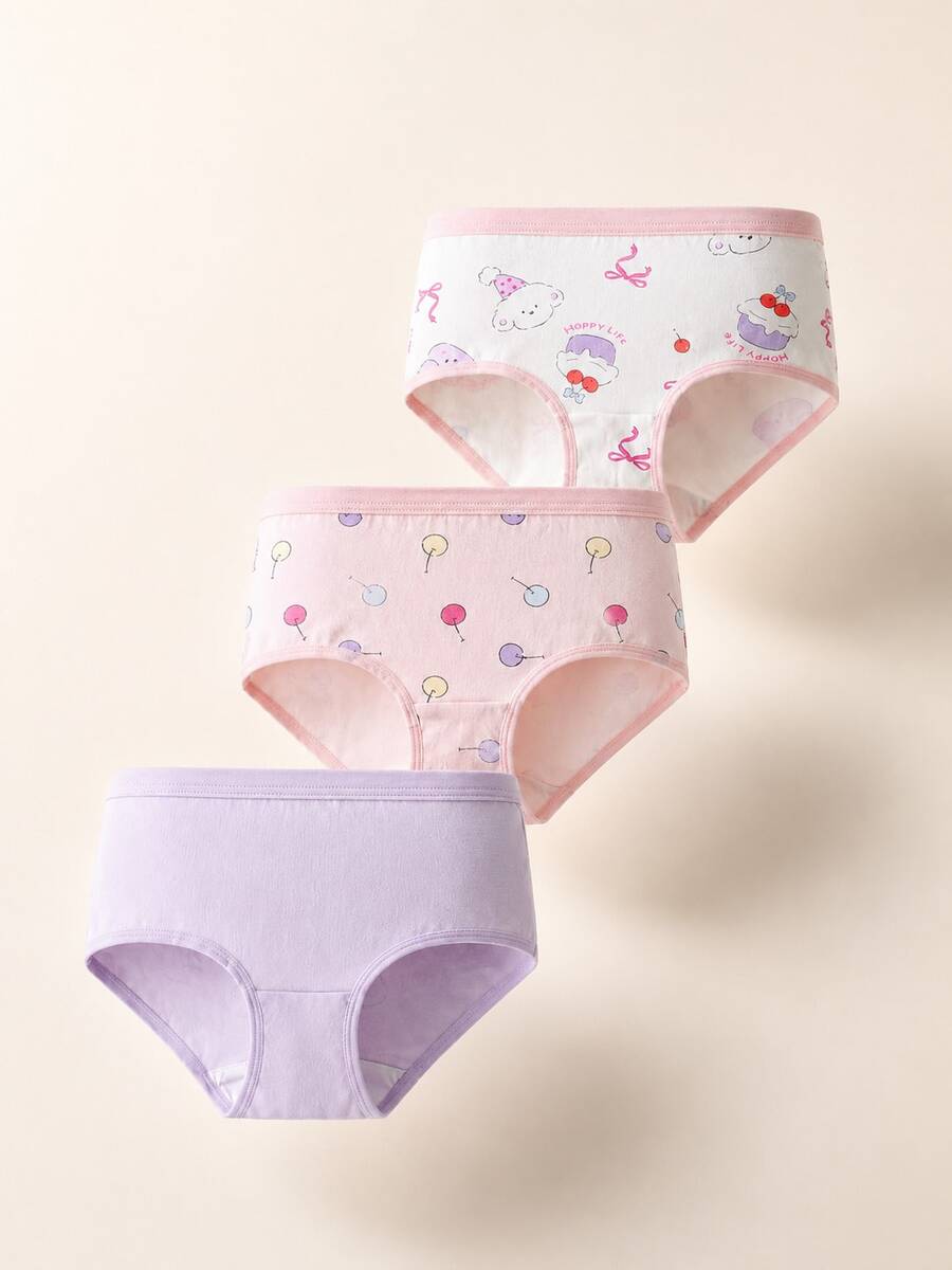 Balabala 3pcs/Pack Girls Triangle Panties, No Tightness - White and Red - View 1