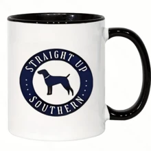 Taza con diseño de perro y frase Straight Up Southern ideal para amantes de mascotas Taza de cerámica estética minimalista apta para lavavajillas - Negro - Ver 1
