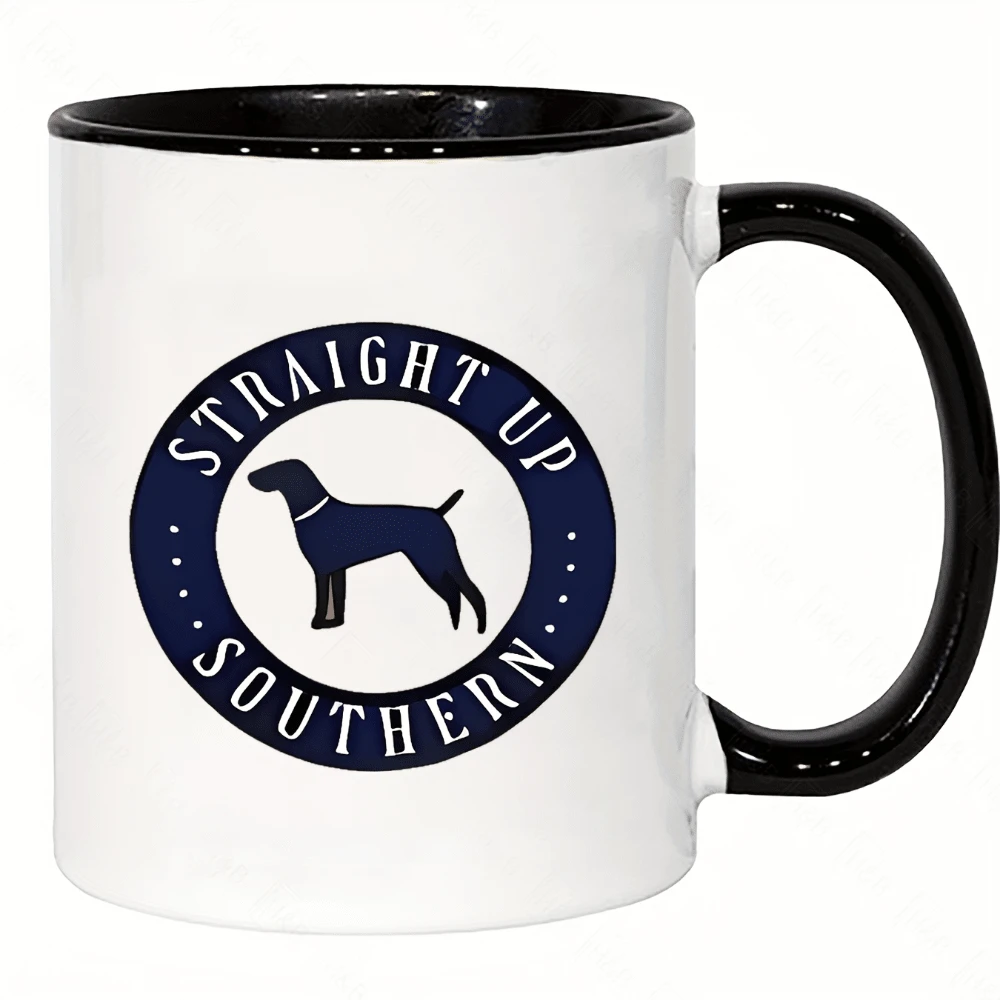 Taza con diseño de perro y frase Straight Up Southern ideal para amantes de mascotas Taza de cerámica estética minimalista apta para lavavajillas - Negro - Ver 1
