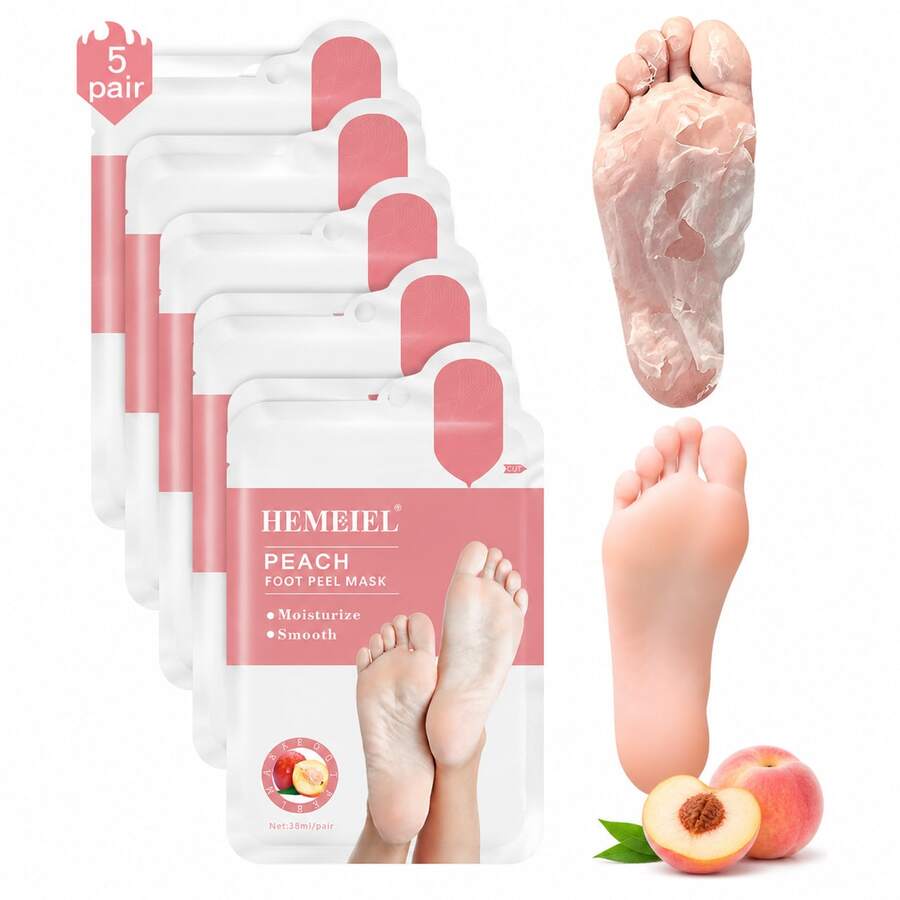 1 /3/5雙水蜜桃足膜,含乳酸與蘋果酸的保濕去角質足部剝離膜。有助於改善暗沉足部、深層清潔、軟化肌膚、縮小毛孔、補水並防止龜裂。適合居家足部護理與美容。 - 彩色 - 查看 1