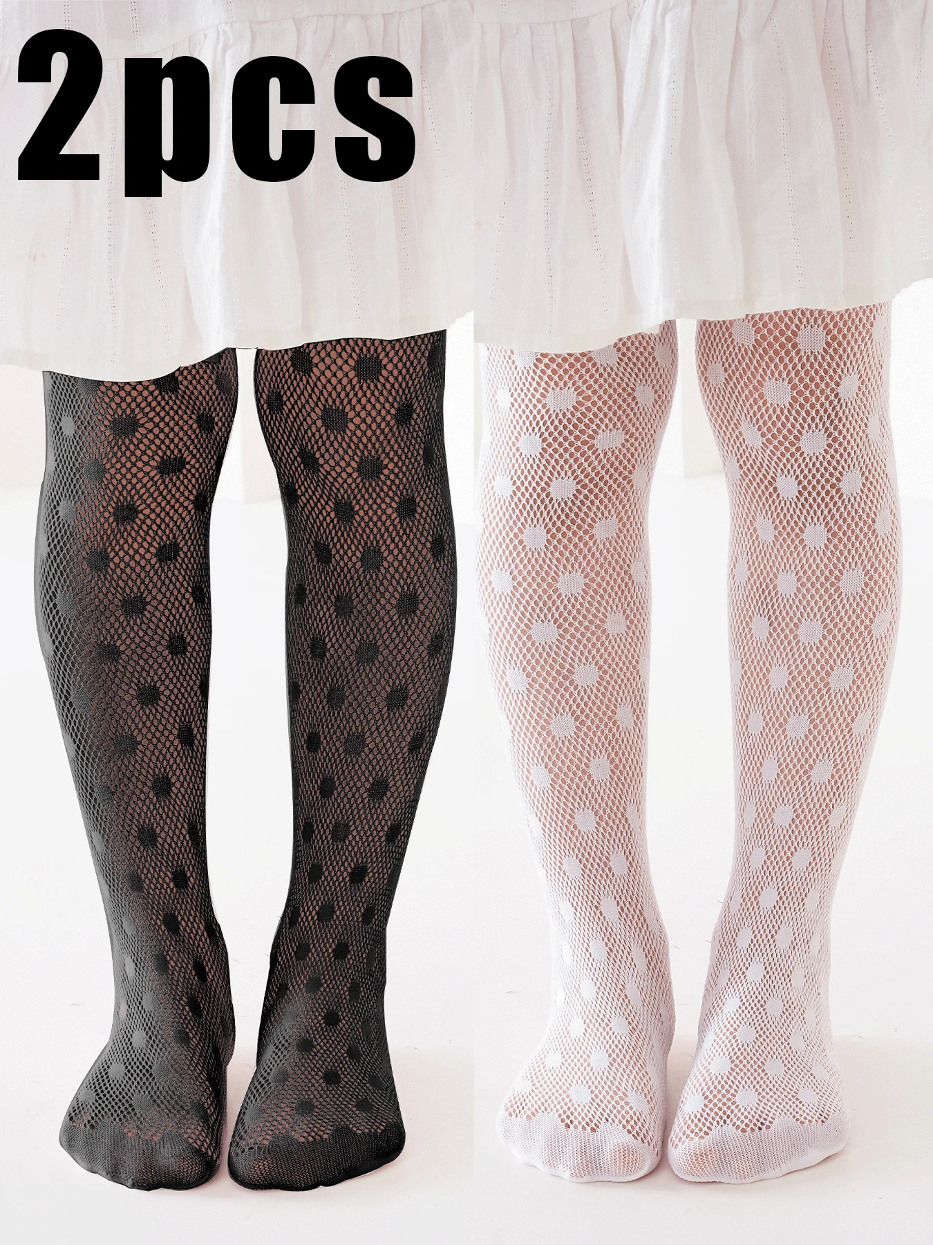 2pcs Girls' Hollow-Out Mesh Pantyhose, Thin Spring/Summer Style
